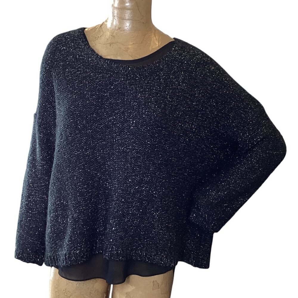 JLO/Jennifer Lopez Black Silver Sequin Shimmer Sweater Chiffon Tank Lined L 301N